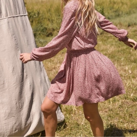 Faherty Montara Leaf Batik Long Sleeve Dress Pink Floral Casual Boho Women Small - Picture 1 of 16